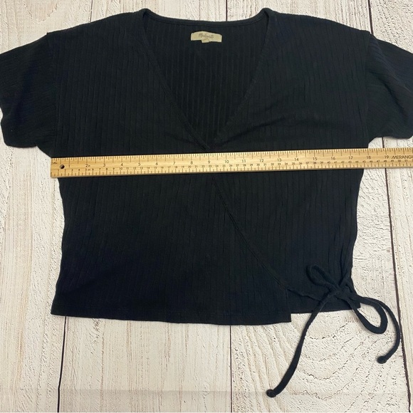 Madewell Black Ribbed Wrap Blouse Shirt Large - Picture 7 of 10